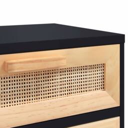 Berkfield Home Bedside Cabinets 2 pcs Black Solid Wood Pine & Natural Rattan - thumbnail 8