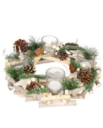 Dibor Set of 2 Nordic Wreath Tealight Xmas Table Decoration Centrepiece Christmas Décor Candle Holders 30cm in Natural - Size: 2 Pack - thumbnail 2