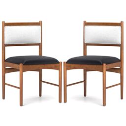Costway Wooden Dining Chair Set of 2 Upholstered Kitchen Chairs-Brown in Brown