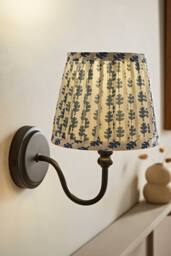 ValueLights Binky Pair of Rechargeable Black Wall Lights & Floral Pleated Shades in Mid Blue - thumbnail 2