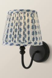 ValueLights Binky Pair of Rechargeable Black Wall Lights & Floral Pleated Shades in Mid Blue - thumbnail 4