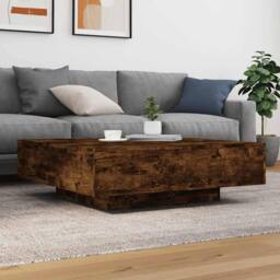 Berkfield Home Coffee Table with LED Lights Smoked Oak 100x100x31 cm in Brown - Size: 100 x 100 x 31 cm - thumbnail 4