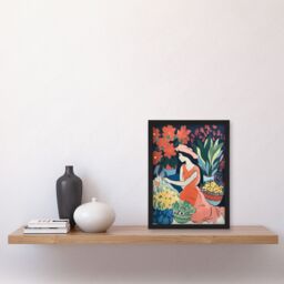 Artery8 The Market By Sylvia Day Sitting Danish Pastel Aesthetic Floral Matisse Style Flowers Dutch Artwork Framed Wall Art Print A4 in Black - thumbnail 4