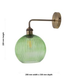 First Choice Lighting Isaac - Antique Brass Wall Light with Green Ribbed Glass Shade in Bronze - thumbnail 5