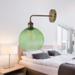 First Choice Lighting Isaac - Antique Brass Wall Light with Green Ribbed Glass Shade in Bronze - thumbnail 4
