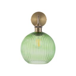 First Choice Lighting Isaac - Antique Brass Wall Light with Green Ribbed Glass Shade in Bronze - thumbnail 2