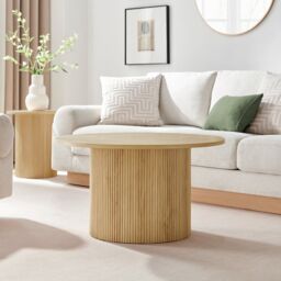 FurnitureboxUK Penrose Round Wooden Pedestal Coffee Table in Light Oak - thumbnail 3