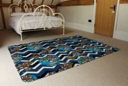 Benjamin Tate Design Embroidery Colorful Simplified Ethnic Skull Blue Pattern Rug in Natural - Size: Large - thumbnail 3