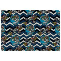 Benjamin Tate Design Embroidery Colorful Simplified Ethnic Skull Blue Pattern Rug in Natural - Size: Large - thumbnail 1