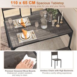 Costway 4PCS Dining Table Set for 4 Industrial Rectangular Kitchen Table with Chairs & Bench Metal Frame in Grey - thumbnail 4