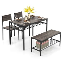 Costway 4PCS Dining Table Set for 4 Industrial Rectangular Kitchen Table with Chairs & Bench Metal Frame in Grey - thumbnail 5