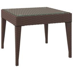 Berkfield Home Side Table Brown 50x50x38 cm Poly Rattan & Tempered Glass - Size: 50 x 50 x 38 cm - thumbnail 2