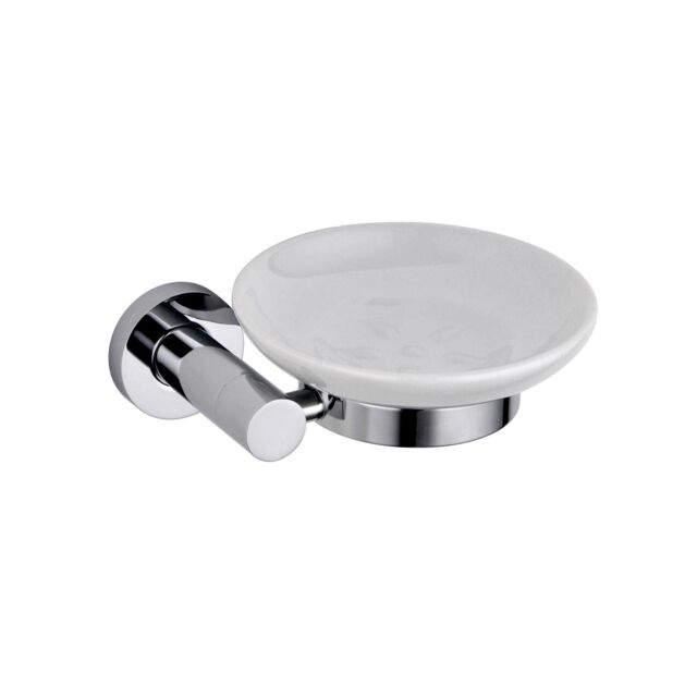 Nes Home Round Style Brass Wall Mounted Round Bathroom Ceramic Soap Dish Chrome in Silver - image 1