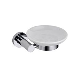 Nes Home Round Style Brass Wall Mounted Round Bathroom Ceramic Soap Dish Chrome in Silver - thumbnail 1