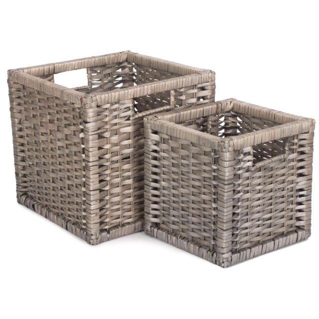 Red Hamper Wicker Set of 2 Wooden Framed Split Willow Storage Basket in Brown - image 1