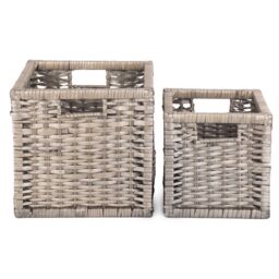 Red Hamper Wicker Set of 2 Wooden Framed Split Willow Storage Basket in Brown - thumbnail 4