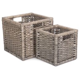 Red Hamper Wicker Set of 2 Wooden Framed Split Willow Storage Basket in Brown - thumbnail 1