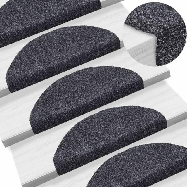 Berkfield Home Self-adhesive Stair Mats 10 pcs Dark Grey 65x21x4 cm Needle Punch - Size: Medium - image 1
