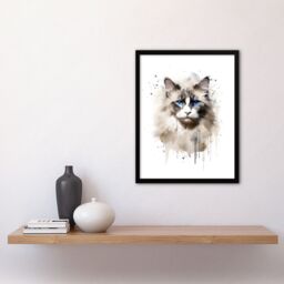 "Artery8 Wall Art Print Grey Point Ragdoll Cat Blue Eyes Lovers Gift Watercolour Pet Portrait Painting Artwork Art Framed - Size: W12"" x H16""" - thumbnail 4