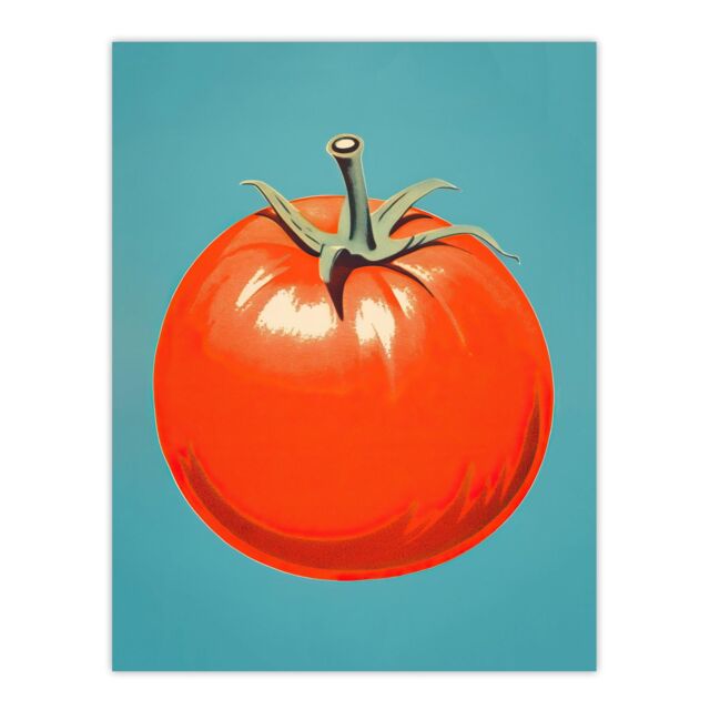 "Wee Blue Coo Wall Art Print Simplistic Tomato Red on Blue Retro Minimalist Painting Poster - Size: W18"" x H24""" - image 1