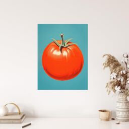 "Wee Blue Coo Wall Art Print Simplistic Tomato Red on Blue Retro Minimalist Painting Poster - Size: W18"" x H24""" - thumbnail 4