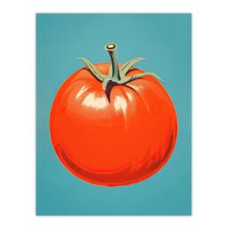 "Wee Blue Coo Wall Art Print Simplistic Tomato Red on Blue Retro Minimalist Painting Poster - Size: W18"" x H24""" - thumbnail 1