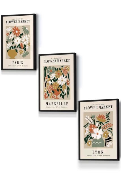 ARTZE Flower Market Paris Exhibition in Neutral Colours Framed Wall Art - Small in Black - Size: W33 cm x H45 cm x D20mm - image 1