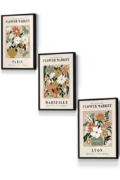ARTZE Flower Market Paris Exhibition in Neutral Colours Framed Wall Art - Small in Black - Size: W33 cm x H45 cm x D20mm - thumbnail 1