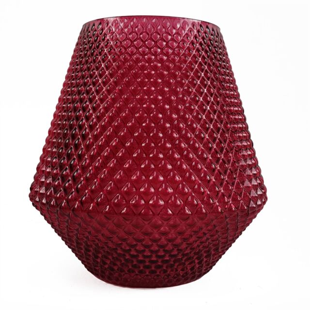 Leaf 23cm Diamond Embossed Pink Glass Vase - image 1