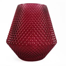 Leaf 23cm Diamond Embossed Pink Glass Vase