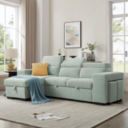 Home Detail Azalea Sofa With Chaise & Pull-Out Sofa Bed in Pale Green - thumbnail 1