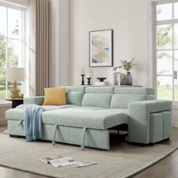 Home Detail Azalea Sofa With Chaise & Pull-Out Sofa Bed in Pale Green - thumbnail 3