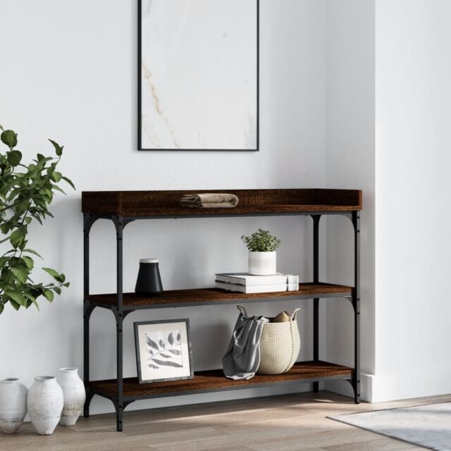 Berkfield Home Console Table with Shelves Brown Oak 100x30x80 cm - Size: 100 x 30 x 80 cm - image 1