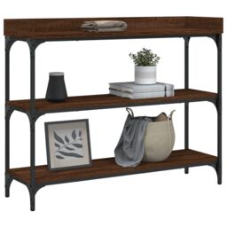 Berkfield Home Console Table with Shelves Brown Oak 100x30x80 cm - Size: 100 x 30 x 80 cm - thumbnail 3