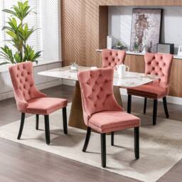 Modern Home Touch Romsey Set of 2 Velvet Upholstered Dining Chairs with Oak Legs & Knocker Ring Back in Pink - Size: 2 Pack - thumbnail 4
