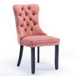 Modern Home Touch Romsey Set of 2 Velvet Upholstered Dining Chairs with Oak Legs & Knocker Ring Back in Pink - Size: 2 Pack - thumbnail 5