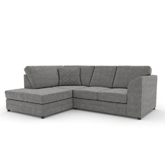 Furnishings For Less UK Quilted Chenille Fabric 3 to 4 Seater L Shaped Corner Sofa Left Hand Facing in Grey - image 1