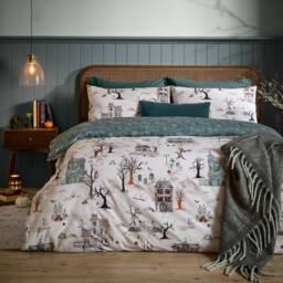 Furn Ghost Town Reversible Halloween Duvet Cover Set in White - Size: Double - thumbnail 1
