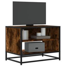 Berkfield Home TV Cabinet Smoked Oak 61x40x46 cm Engineered Wood & Metal in Brown - Size: 61 x 40 x 46 cm - thumbnail 2