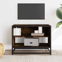 Berkfield Home TV Cabinet Smoked Oak 61x40x46 cm Engineered Wood & Metal in Brown - Size: 61 x 40 x 46 cm - thumbnail 1
