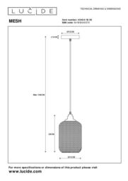 Lucide 'MESH' Dimmable Adjustable Height Indoor Vintage Pendant Light 1xE27 in Black - thumbnail 3