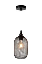 Lucide 'MESH' Dimmable Adjustable Height Indoor Vintage Pendant Light 1xE27 in Black - thumbnail 1