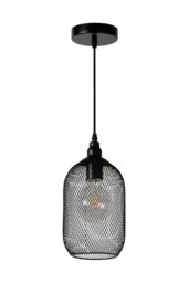 Lucide 'MESH' Dimmable Adjustable Height Indoor Vintage Pendant Light 1xE27 in Black - thumbnail 2
