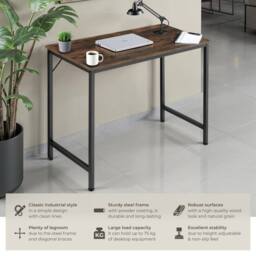 tectake Desk Jenkins - Computer, Writing, Study Table in Brown - Size: 120 cm x 60 cm - thumbnail 2