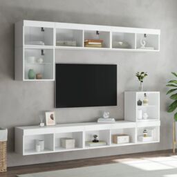Berkfield Home 8 Piece TV Wall Units with LED White Engineered Wood - thumbnail 4
