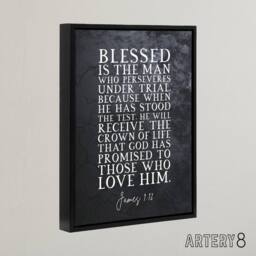 "Artery8 James 1 12 Persevere Stood The Test Bible Quote Framed Canvas Wall Art Print in Grey - Size: W12"" x H16""" - thumbnail 2