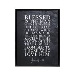 "Artery8 James 1 12 Persevere Stood The Test Bible Quote Framed Canvas Wall Art Print in Grey - Size: W12"" x H16""" - thumbnail 1
