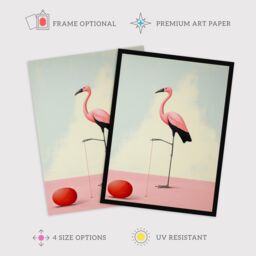 "Wee Blue Coo Wall Art Print Playful Flamingo Pastel Colour Pink Blue Surreal Oil Painting Art Framed - Size: W12"" x H16""" - thumbnail 2