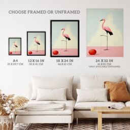 "Wee Blue Coo Wall Art Print Playful Flamingo Pastel Colour Pink Blue Surreal Oil Painting Art Framed - Size: W12"" x H16""" - thumbnail 3