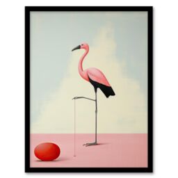 "Wee Blue Coo Wall Art Print Playful Flamingo Pastel Colour Pink Blue Surreal Oil Painting Art Framed - Size: W12"" x H16""" - thumbnail 1